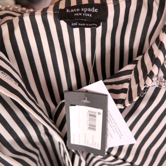 NWT Kate Spade Acrobat Stripe Black and White Embellished Shirt Size XXL - Picture 14 of 16